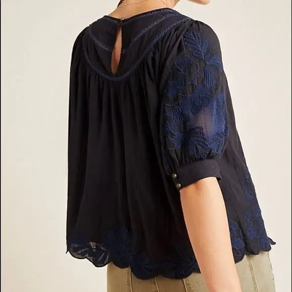 Anthropologie Navy Blue Peasant Blouse NWT - Picture 10 of 10